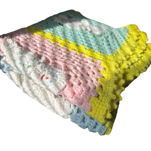 Handmade Colorful Snowman Crochet Baby Blanket / Throw - 29 x 51 - Picture 7 of 9